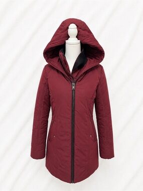 Point Zero Women's Quilted Hooded Puffer Coat in Burgundy